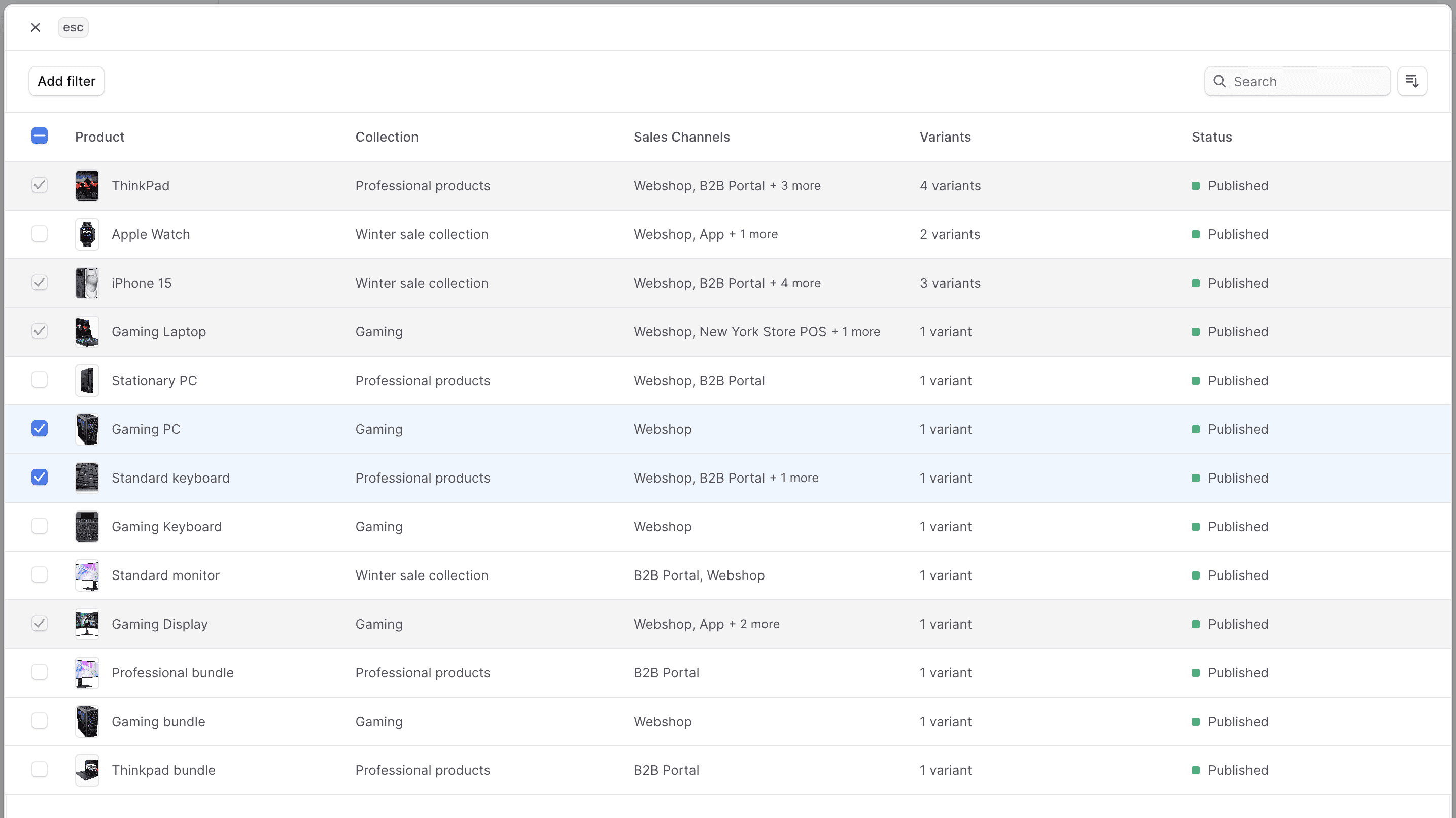 向销售渠道添加产品