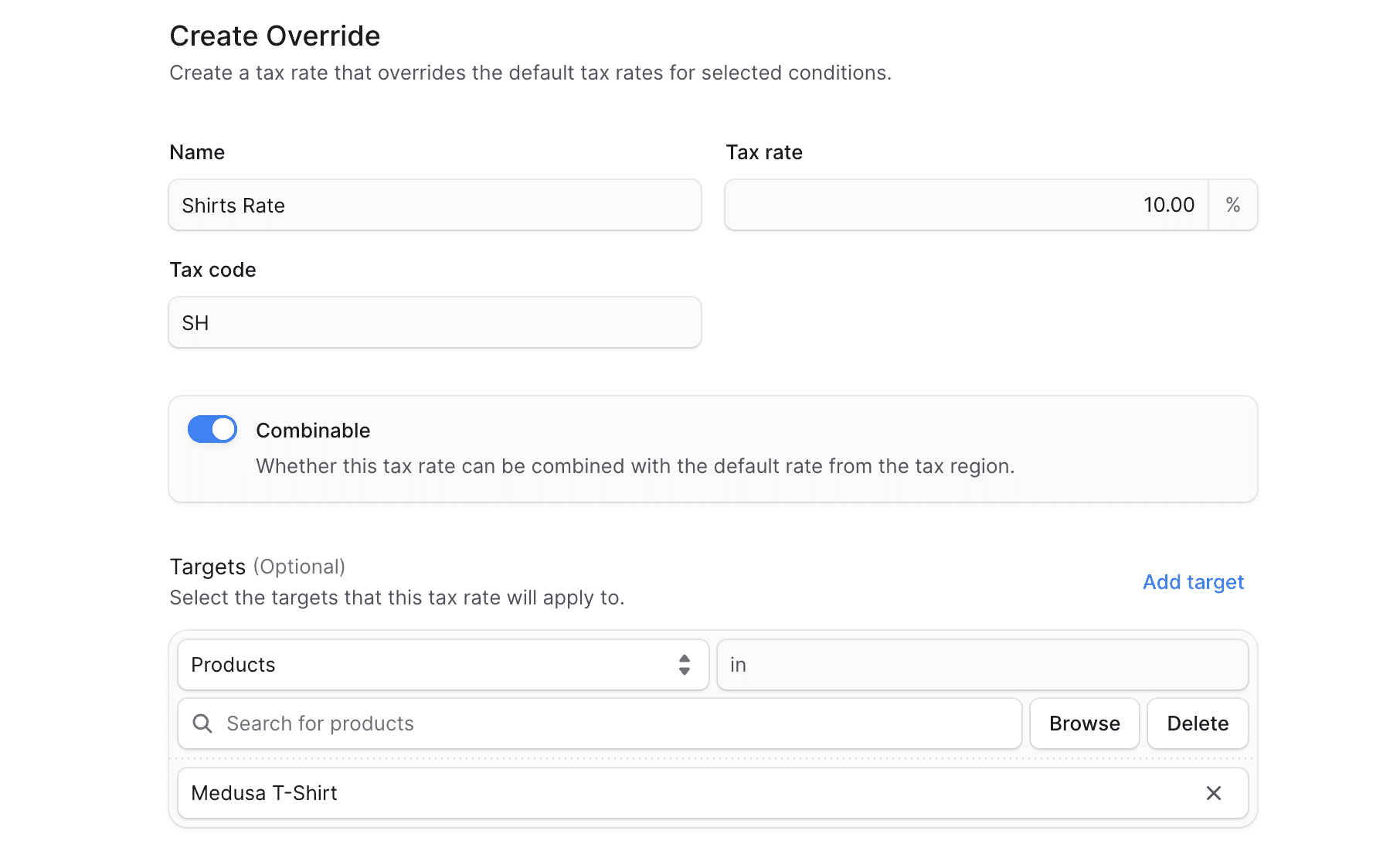 创建税率覆盖表单
