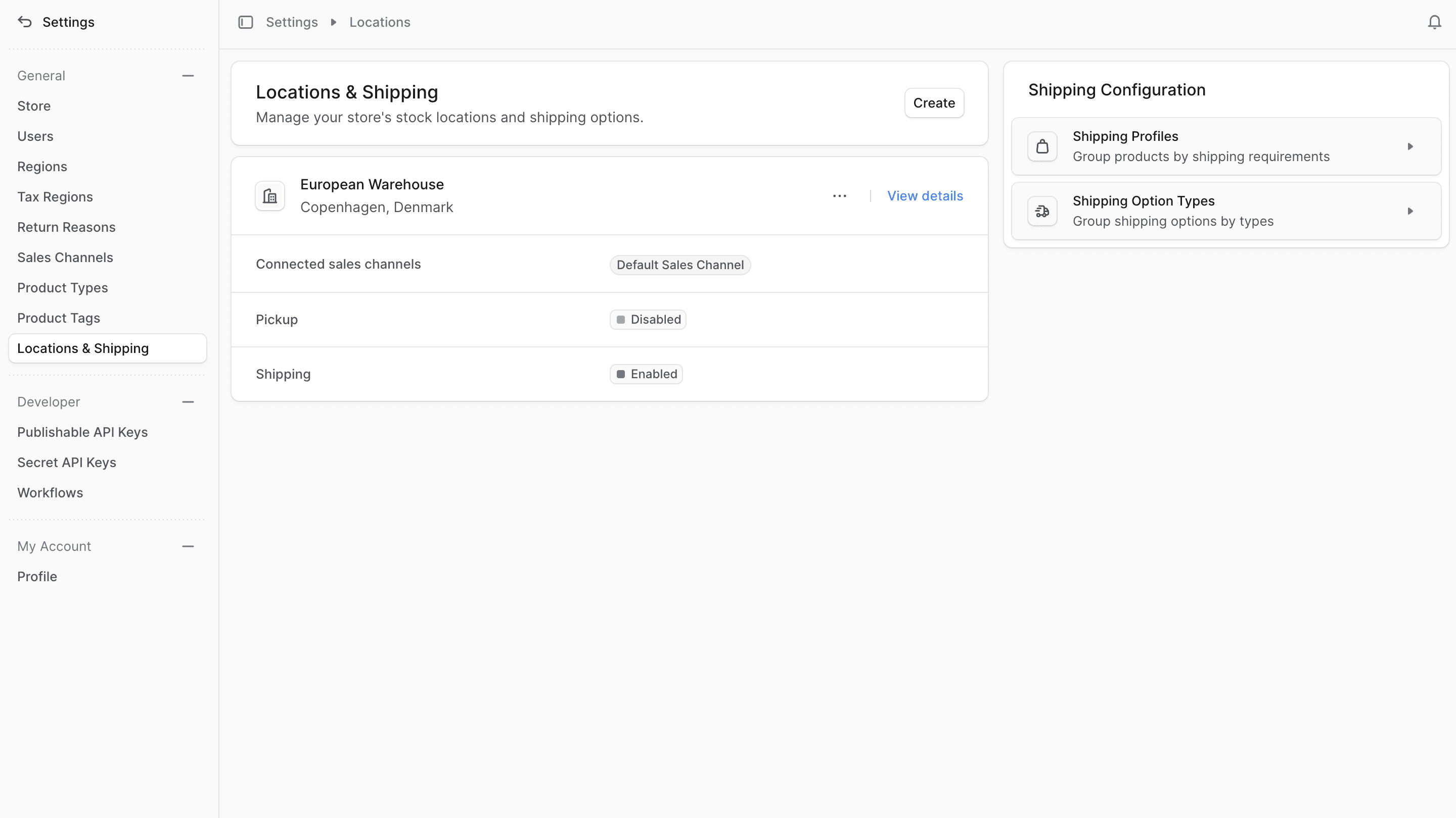 位置和配送设置